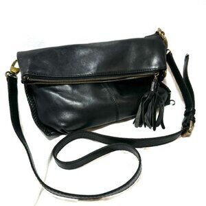 Lucky Brand Black Leather Crossbody Bag Expandable with Adjustable Strap
